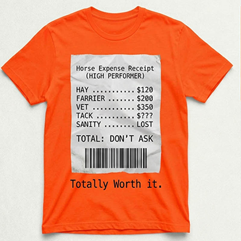 Receipt Orange funny horse tee shirt