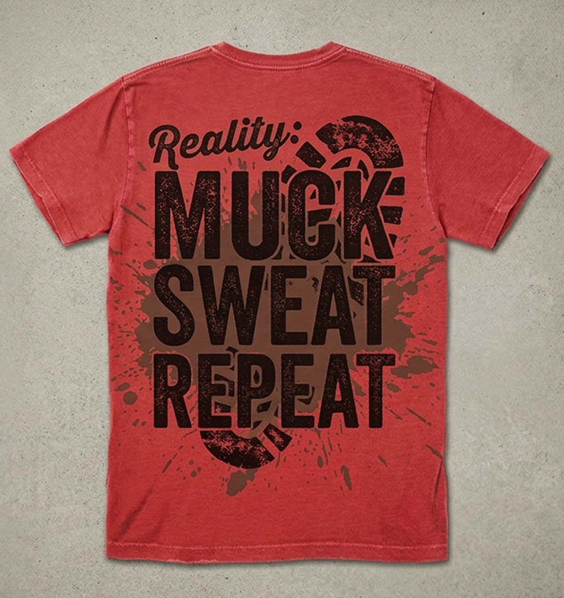 Muck and Sweat funny horse tee shirt — front view